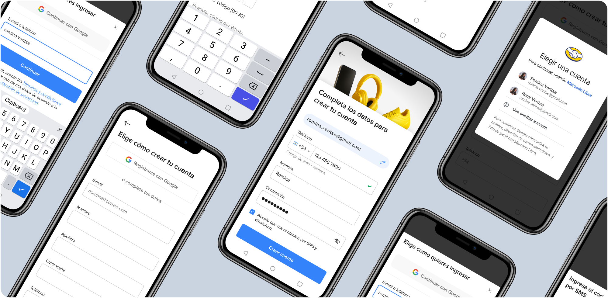Mercado Libre sign-up flow mockups